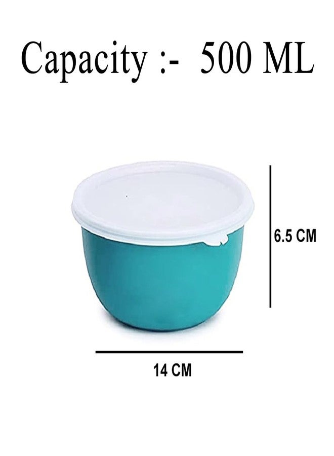 Zaib Microwave Safe Stainless Steel Mixing Bowl with Lid - 500 ml Each | Euro Style Food Storage Containers for Kitchen, & Freezer Safe (14cm 2 Pcs - Turquoise with Lid) - Image 2